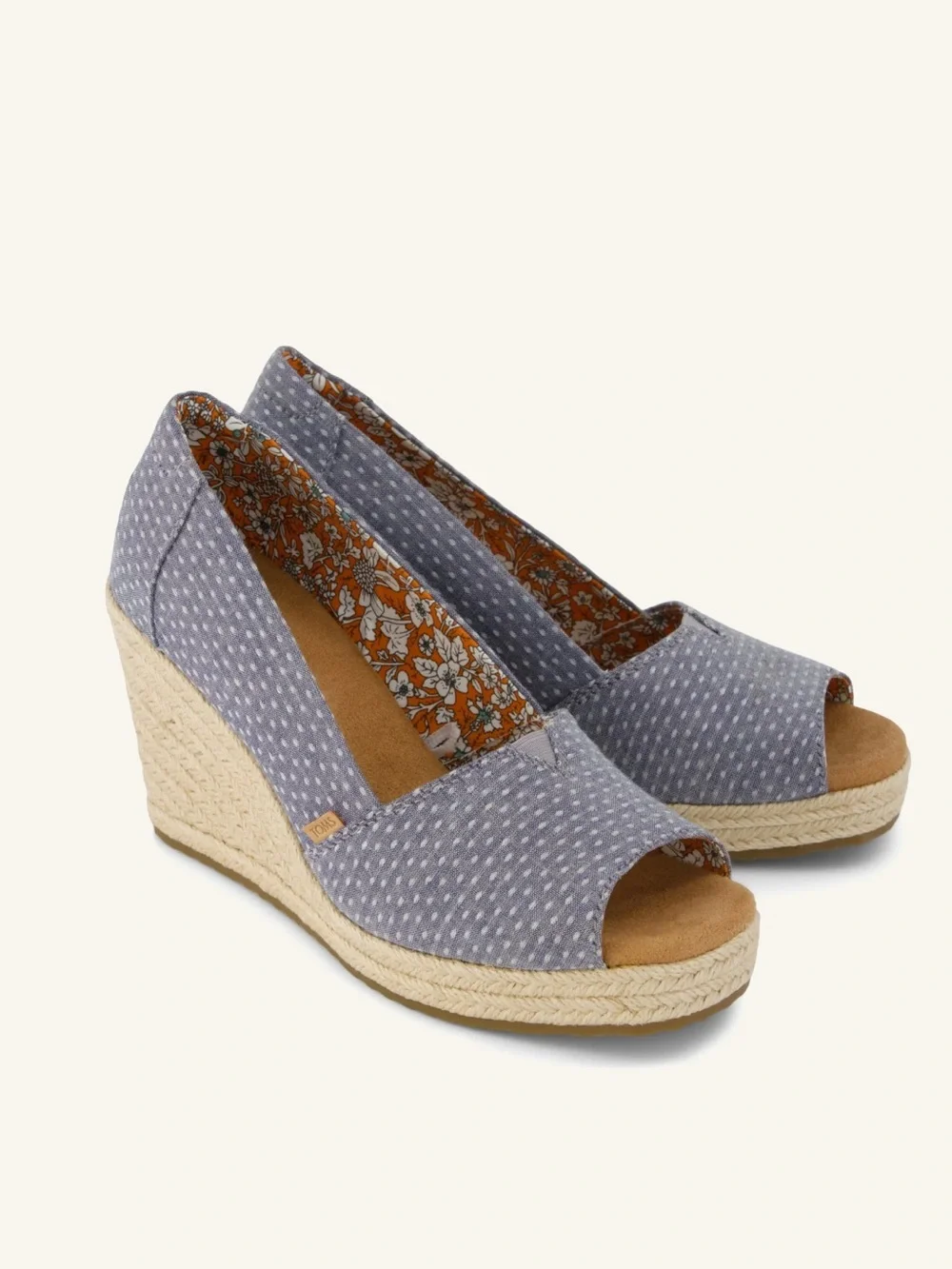 Toms Light Blue Polka-Dot Peep-Toe Wedge Espadrilles